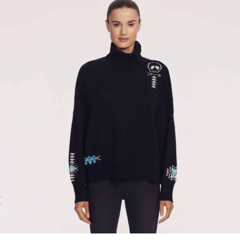360 Cashmere Black Skull Pattern Women's Sweater 100%Cashmere Size Small